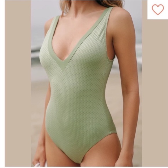 Sanctuary Other - Sanctuary Swim Sashay Plunge One‎ Piece Swimsuit Sage Green Metallic Textured S